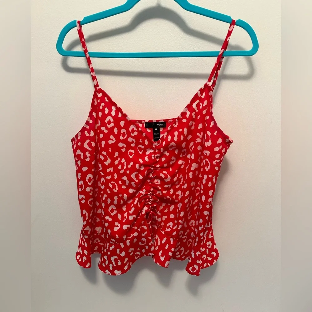 Aqua Ruched Drawstring Leopard Print Top - Picture 2 of 4